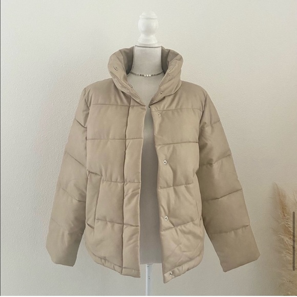 7 For All Mankind Jackets & Blazers - 7 for all Mankind NWT faux leather puffer jacket coat beige neutral LARGE winter